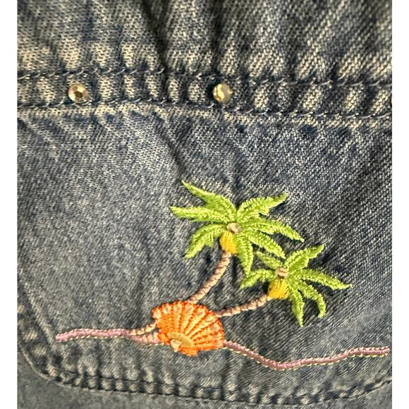 Blue J. Embroidered Palm Tree Seashell Denim Dress XL Beach Casual 90s Look - Picture 4 of 5